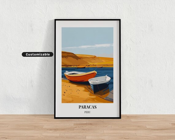 Paracas Peru Fishing Boats Golden Beach Customizable Travel Poster