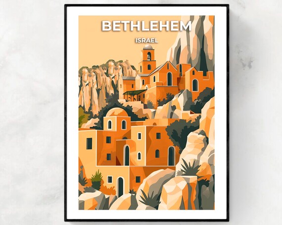 Bethlehem Israel Ancient Hilltop Stone Churches At Golden Hour Poster