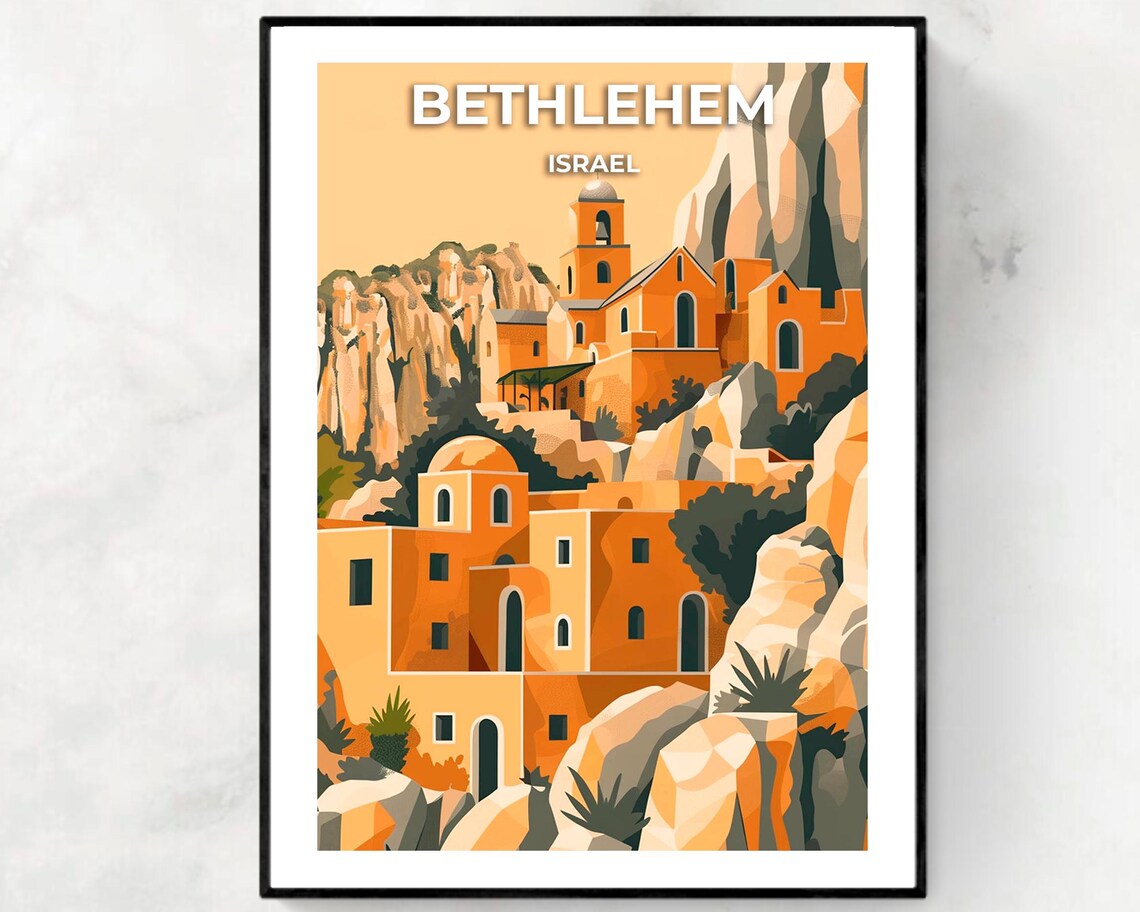 Bethlehem Israel Ancient Hilltop Stone Churches At Golden Hour Poster