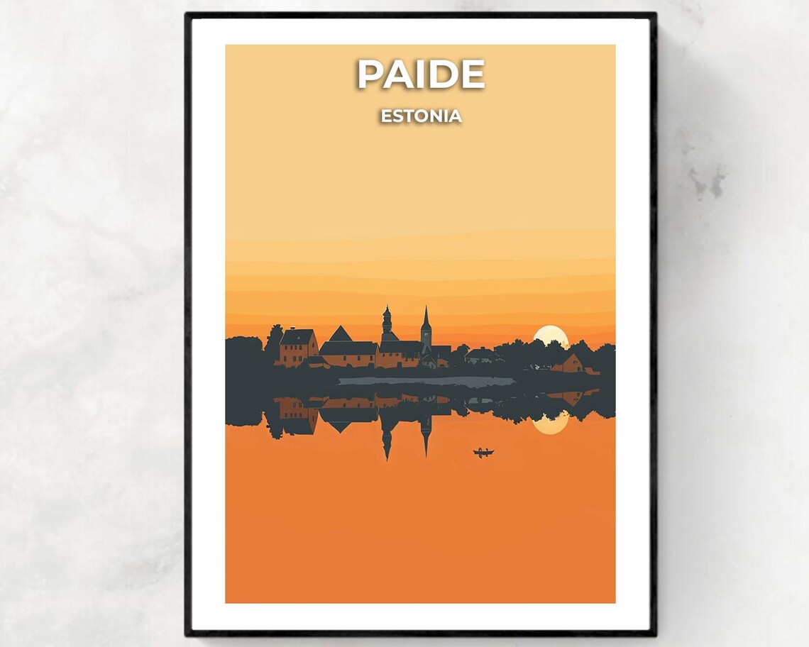 Paide Estonia Golden Sunset Skyline Mirror Reflection Travel Poster