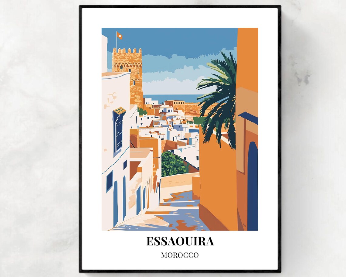 Essaouira Morocco Orange Medina Alley Tower Palm Tree Poster