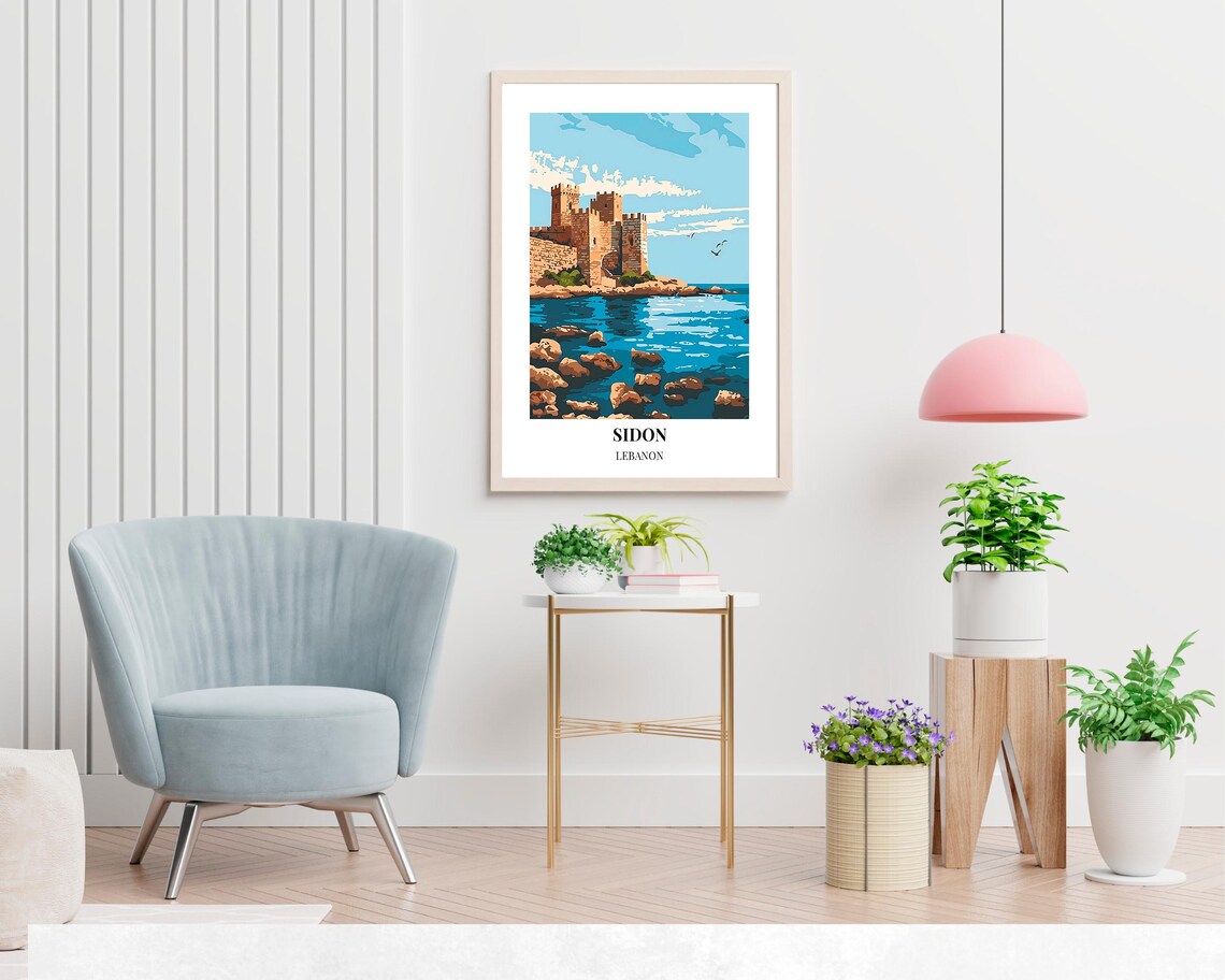 Sidon Lebanon Sea Castle Rocky Coast Historic Fortress Travel Poster - Image 2