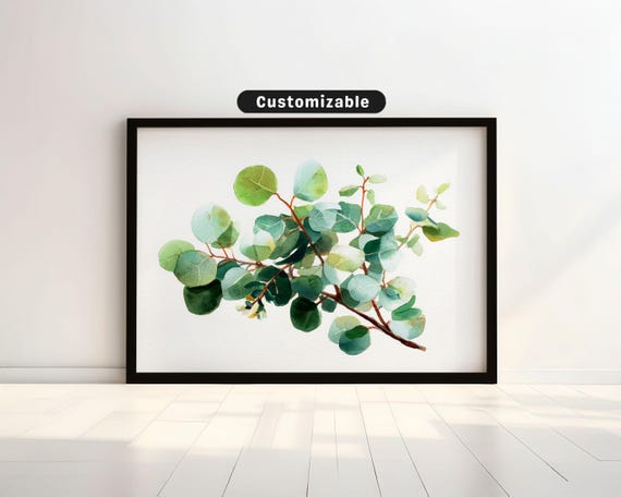 Watercolor Eucalyptus Branch In Loose Brush Style Botanical Wall Art Neutral Minimal Print