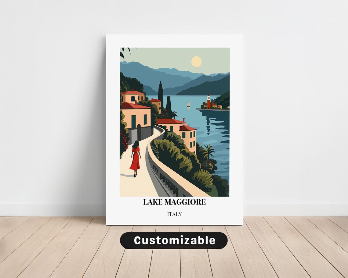 Lake Maggiore Italy Lakeside Villas and Mountains Travel Poster