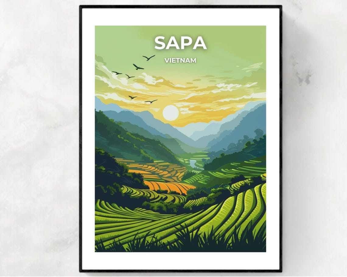 Sapa Vietnam Rice Terrace Sunrise Mountain Valley View Poster