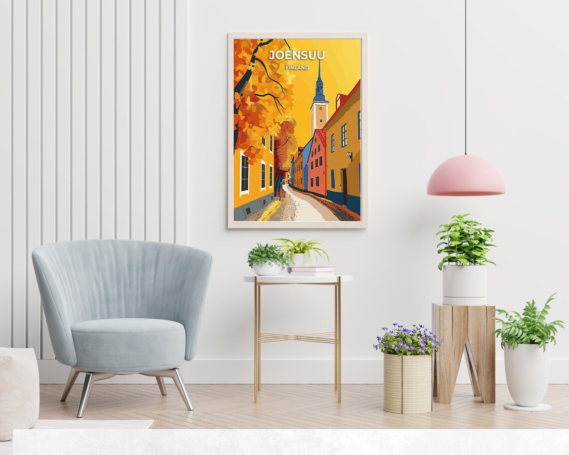 Joensuu Finland Autumn Street Church Spire Fall Travel Poster - Image 2