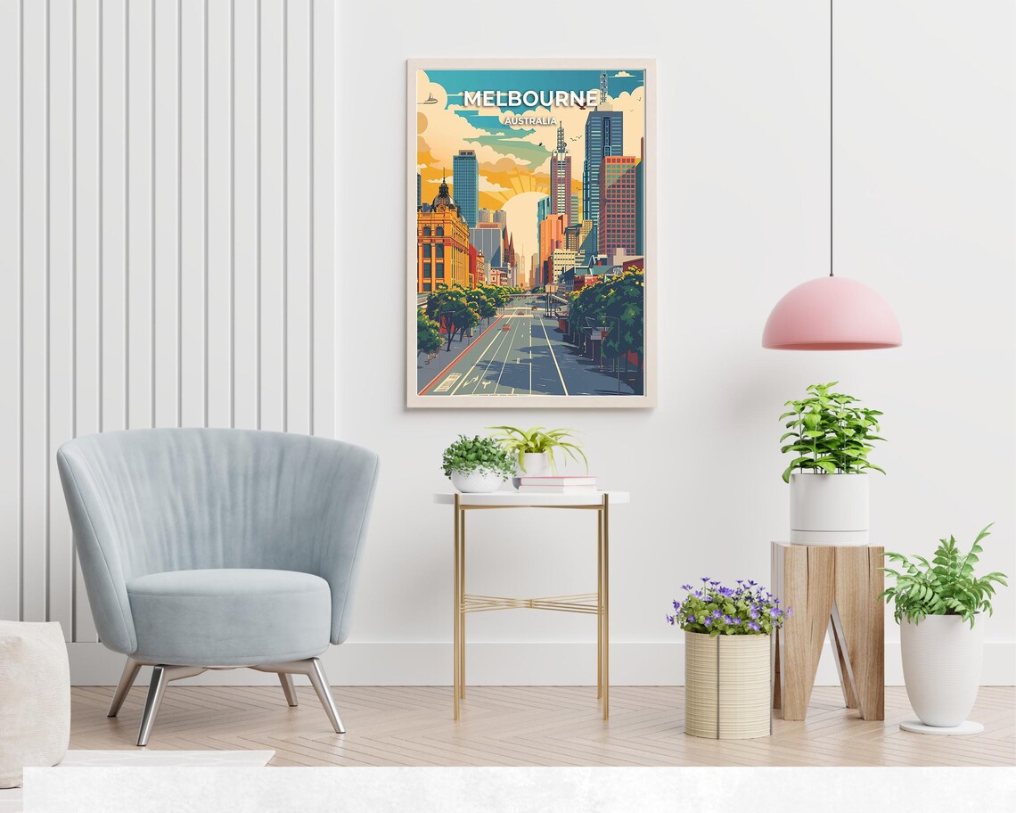 Melbourne Australia City Street Sunset Skyline View Travel Poster - Image 2