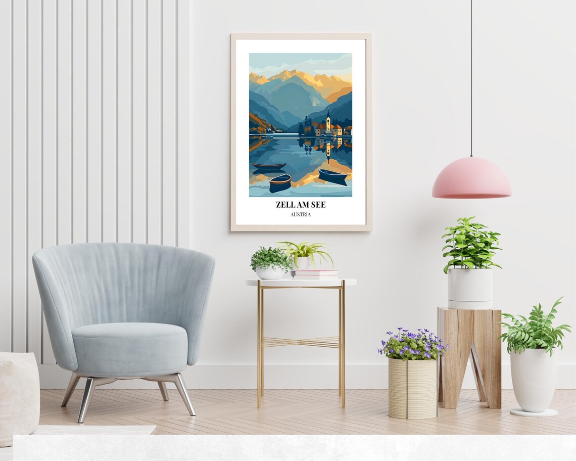 Zell Am See Austria Lake Village Mountains Reflection Travel Poster - Image 2