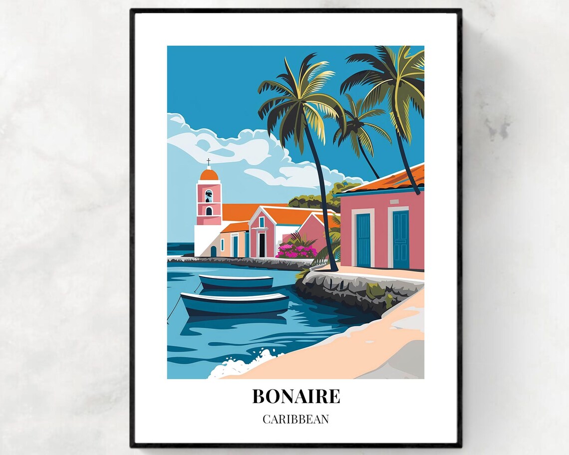 Pink Colonial Church On The Bonaire Caribbean Waterfront At Day Poster