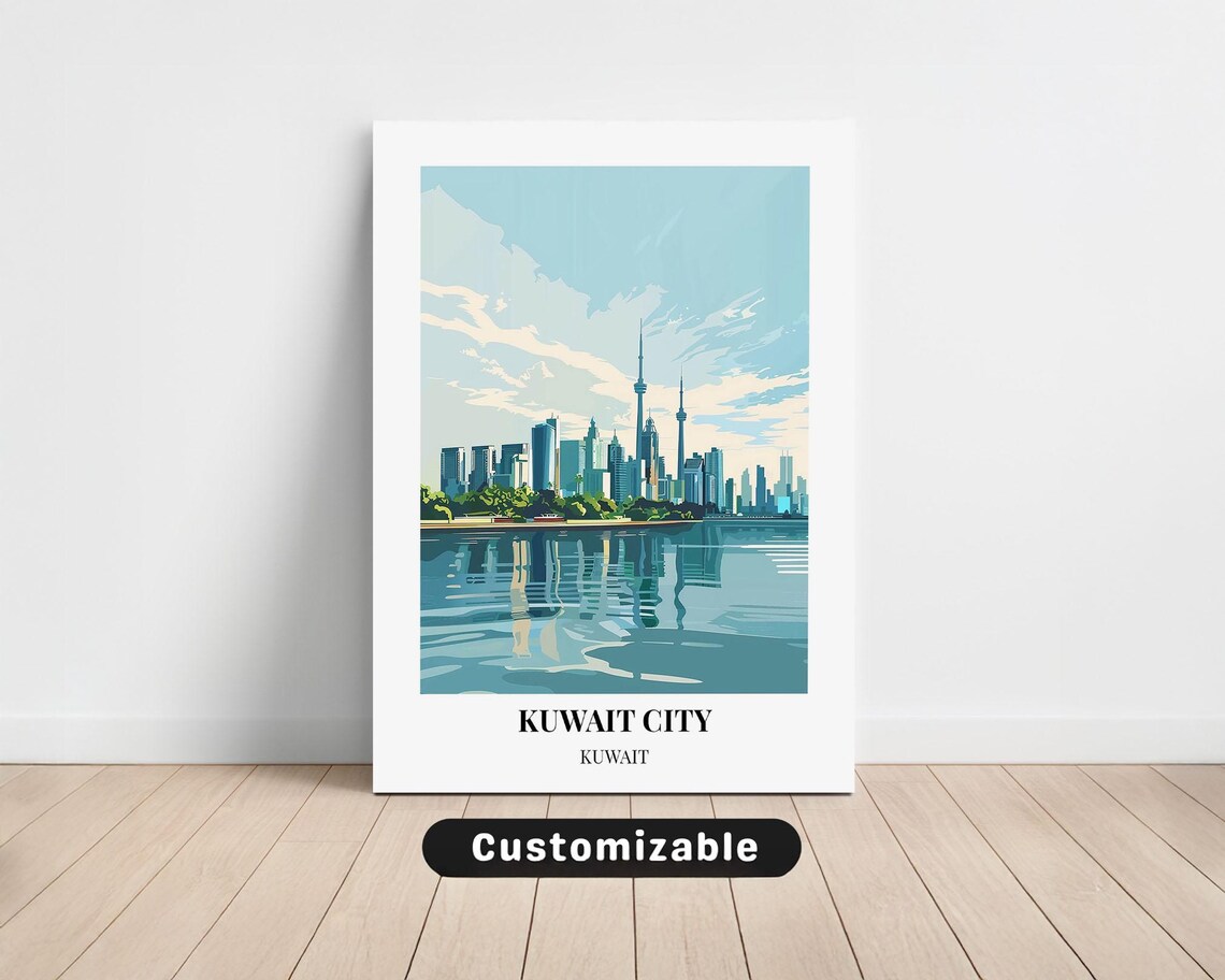 Kuwait City Kuwait Waterfront Skyline Daytime City Travel Poster