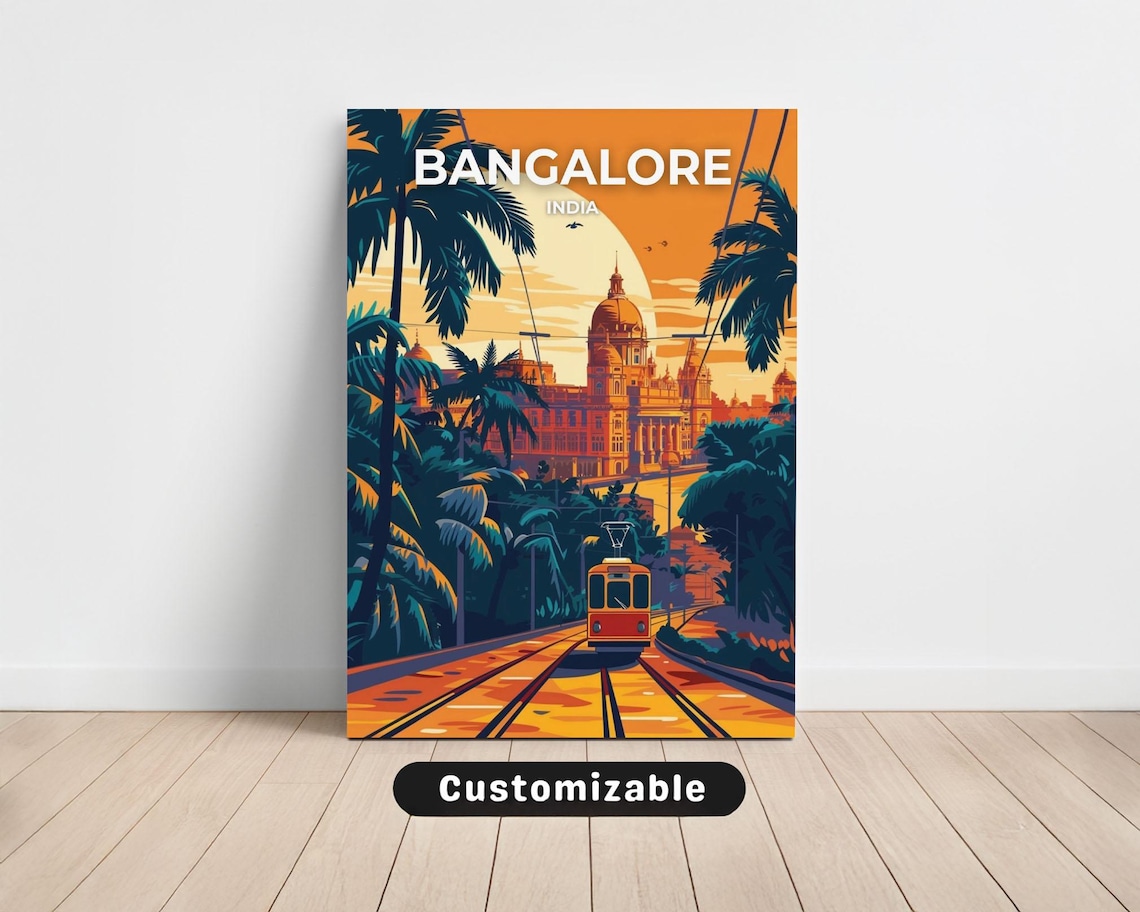 Bangalore India Sunset Tram Palace Grand Vintage Travel Poster