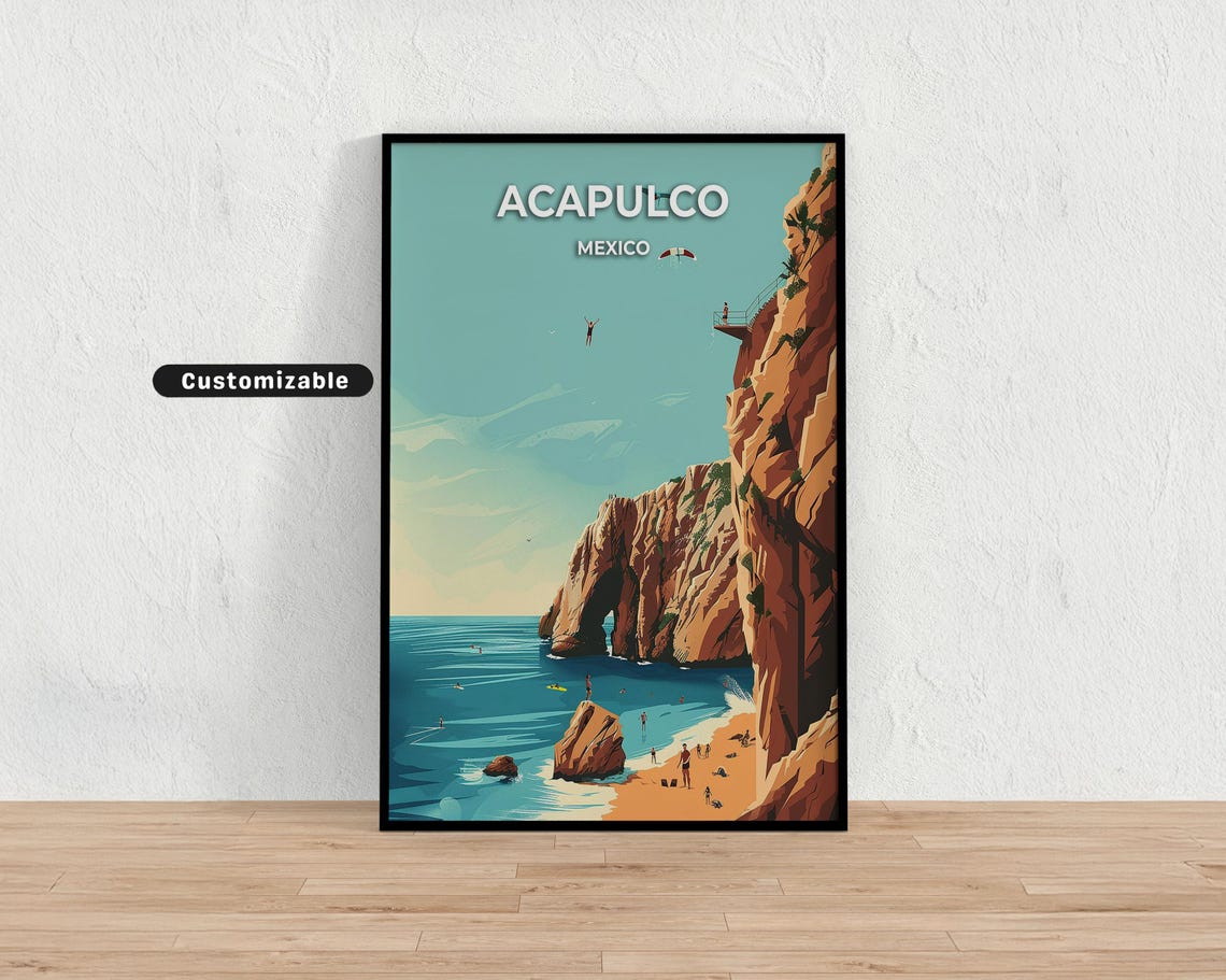 Acapulco Mexico Travel Poster Custom Wall Art