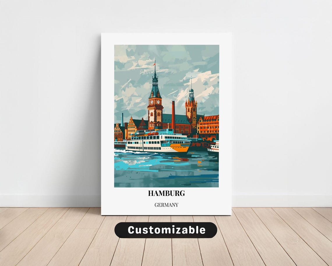 Hamburg Germany Harbor Ferry Saint Michaelis Church Travel Poster