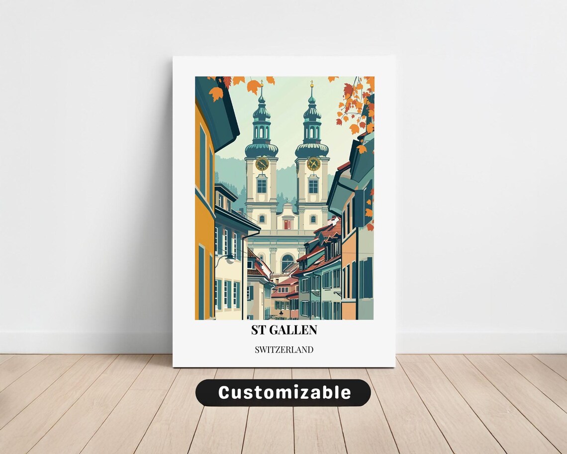 St Gallen Switzerland Cathedral Old Town Street Travel Poster