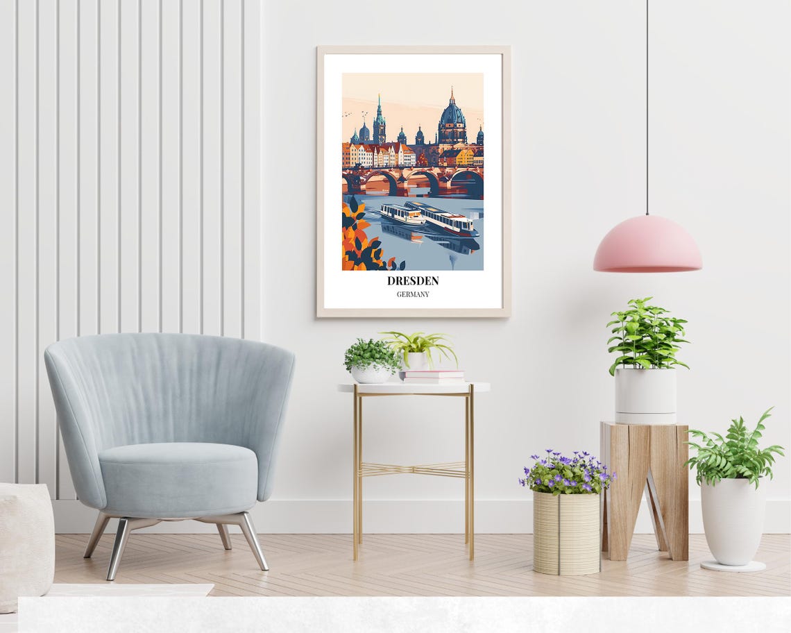 Dresden Germany Minimalist River Skyline Bridge Boat Travel Poster - Image 2