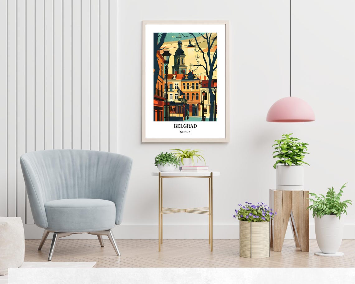 Belgrade Serbia Old Town Tram and Lamplight Street View Poster - Image 2