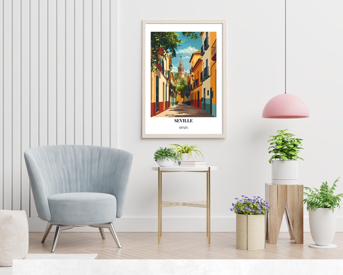 Seville Spain Old Town Street Cathedral Tower Orange Travel Poster - Image 2