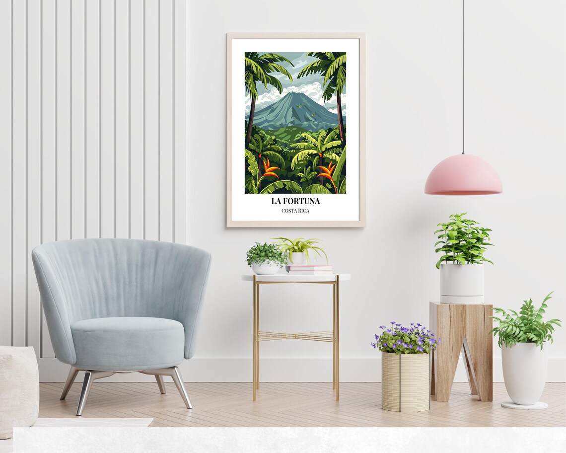 La Fortuna Costa Rica Lush Green Jungle Volcano Daytime Travel Poster - Image 2