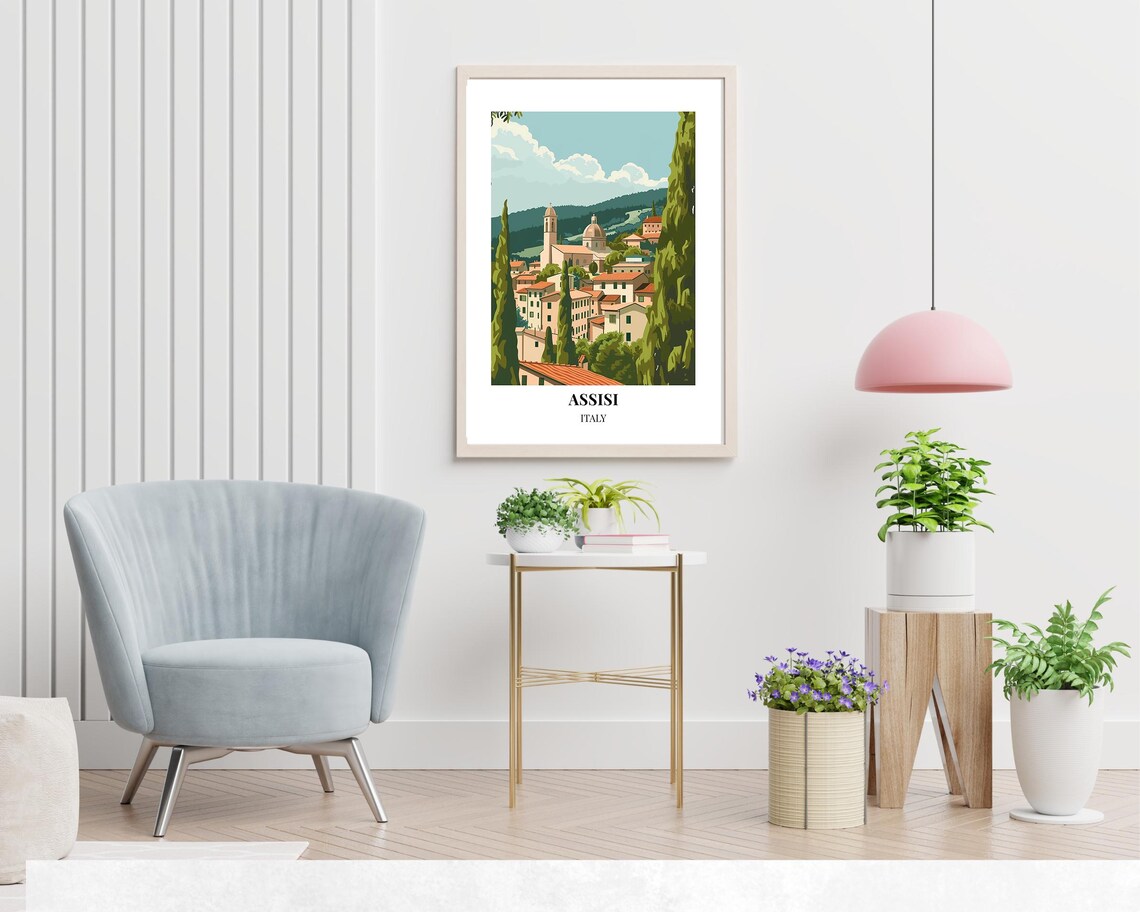 Assisi Italy Hill Town With Cypresses Vintage Travel Poster Art - Image 2
