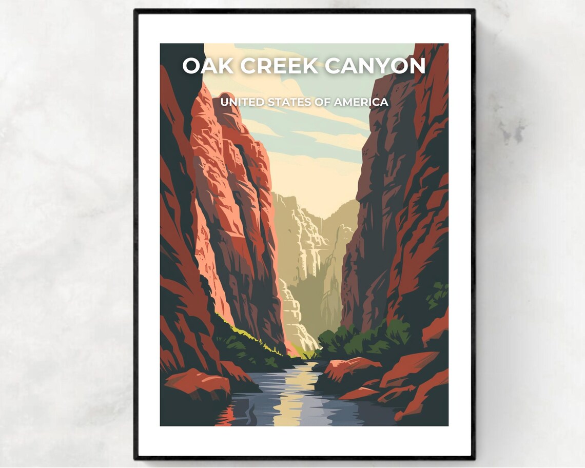 Oak Creek Canyon Towering Red Rock Gorge River Arizona Travel Poster