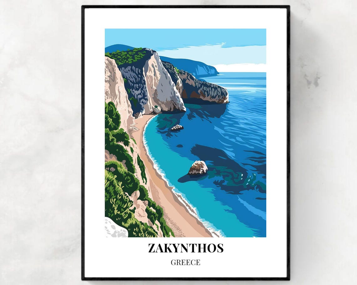 Zakynthos Greece White Cliffs Navagio Style Beach Coast Poster