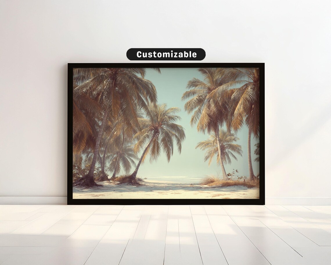 Tall Palm Trees Tropical Beach Vintage Faded Coastal Photo Poster