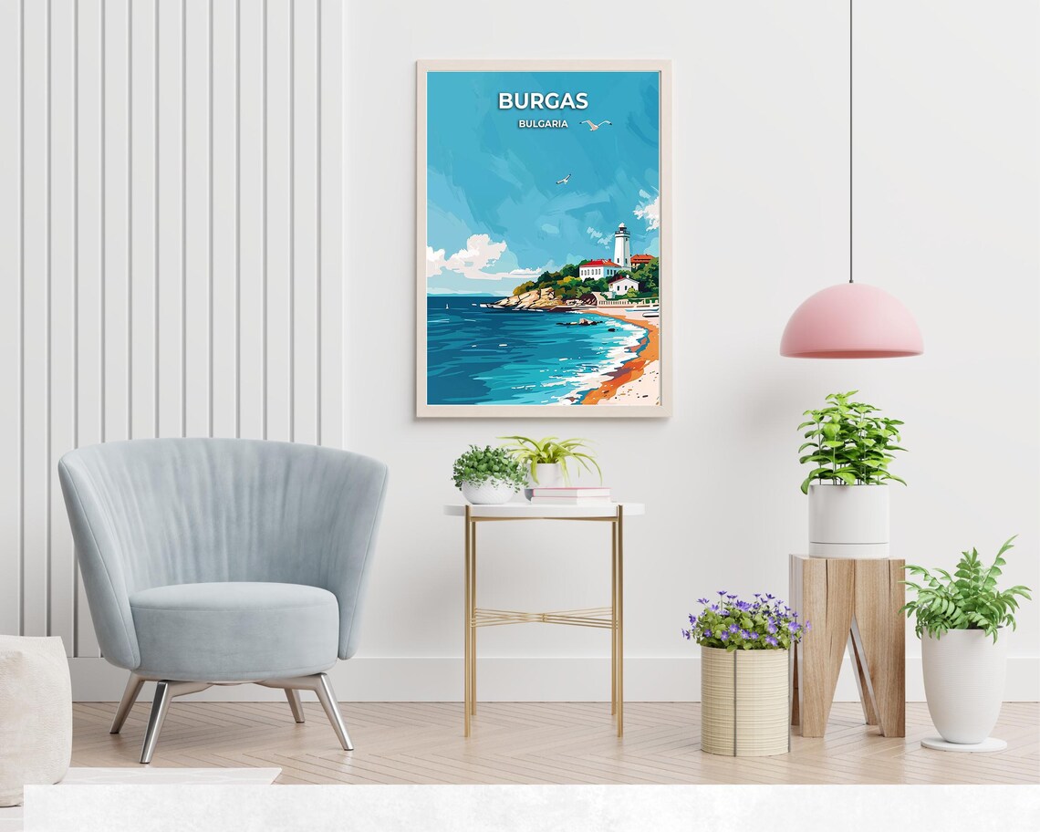 Burgas Bulgaria Lighthouse Beach Coast Vintage Travel Poster - Image 2