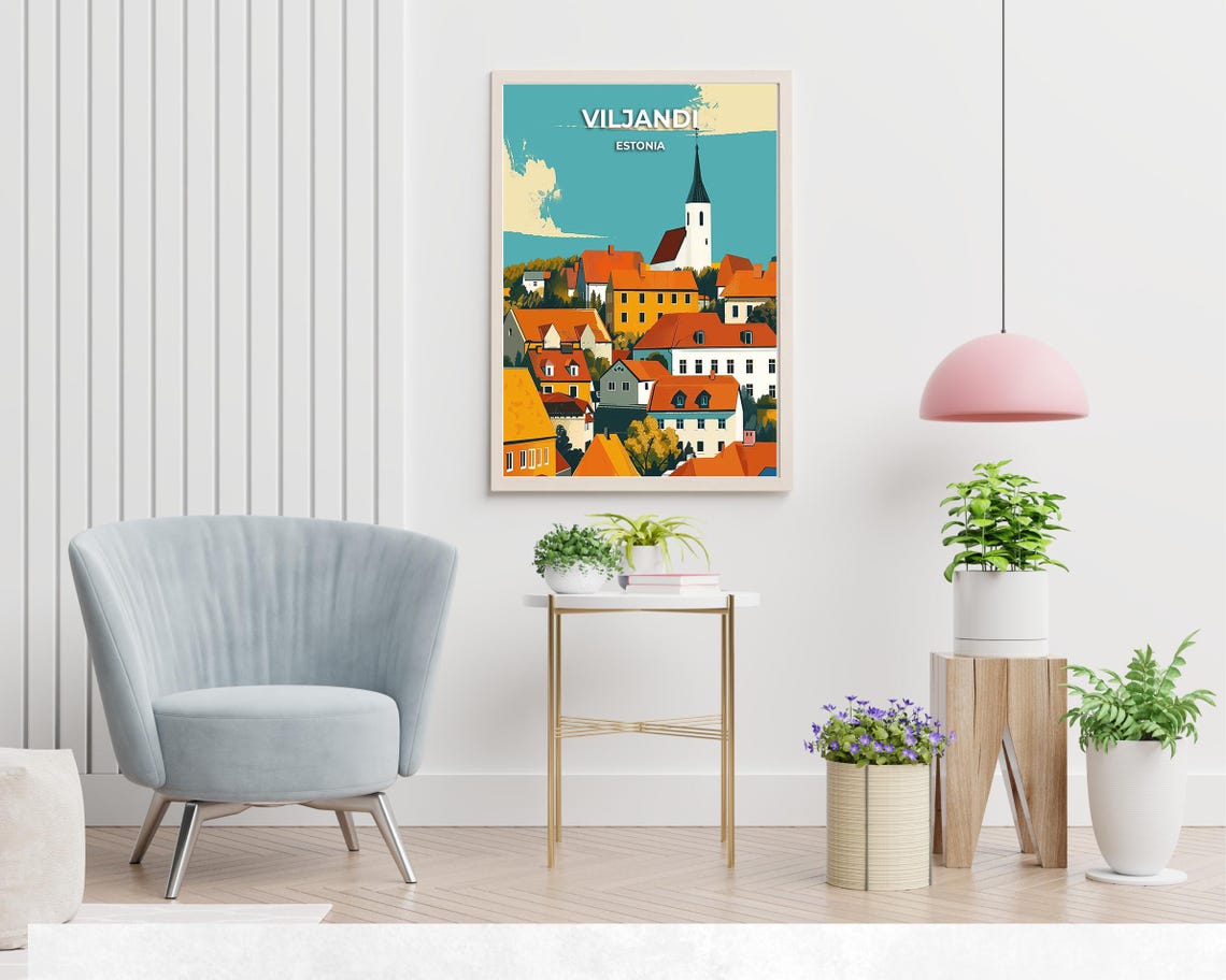 Viljandi Estonia Vintage Old Town Rooftops Church Spire Travel Poster - Image 2