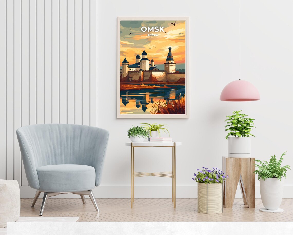 Omsk Russia Fortress Sunset Golden River Reflection Travel Poster - Image 2