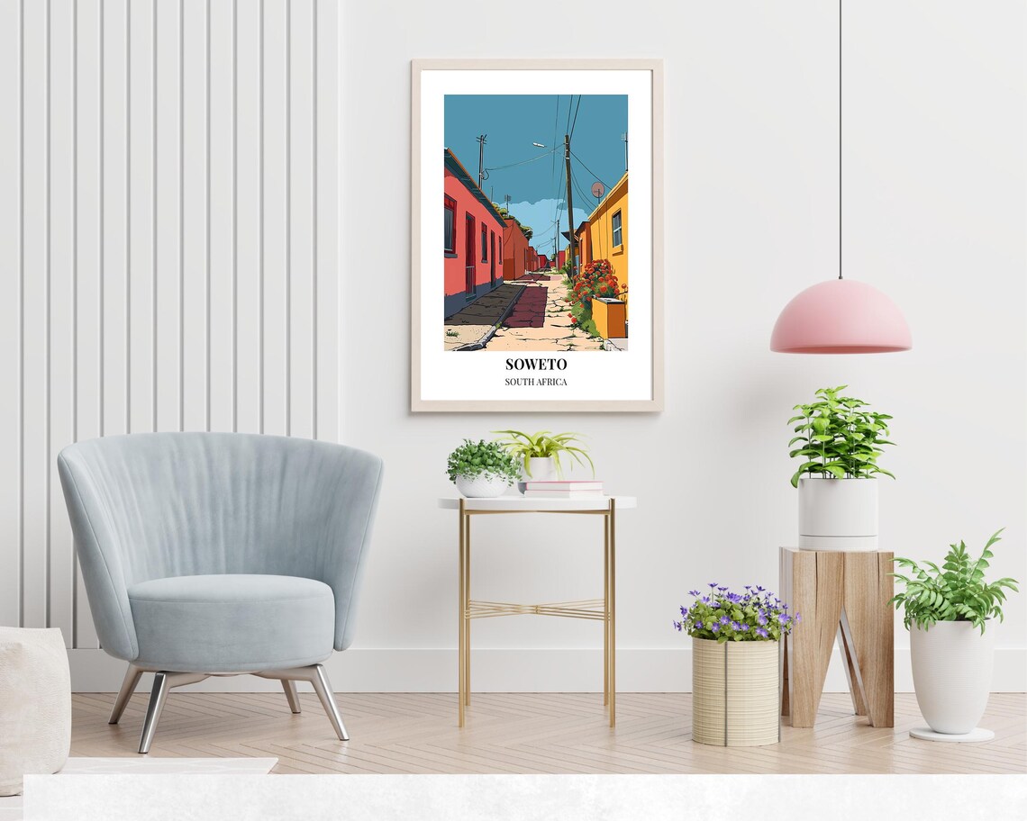 Soweto Sunny Street With Coral Houses South Africa Travel Poster - Image 2
