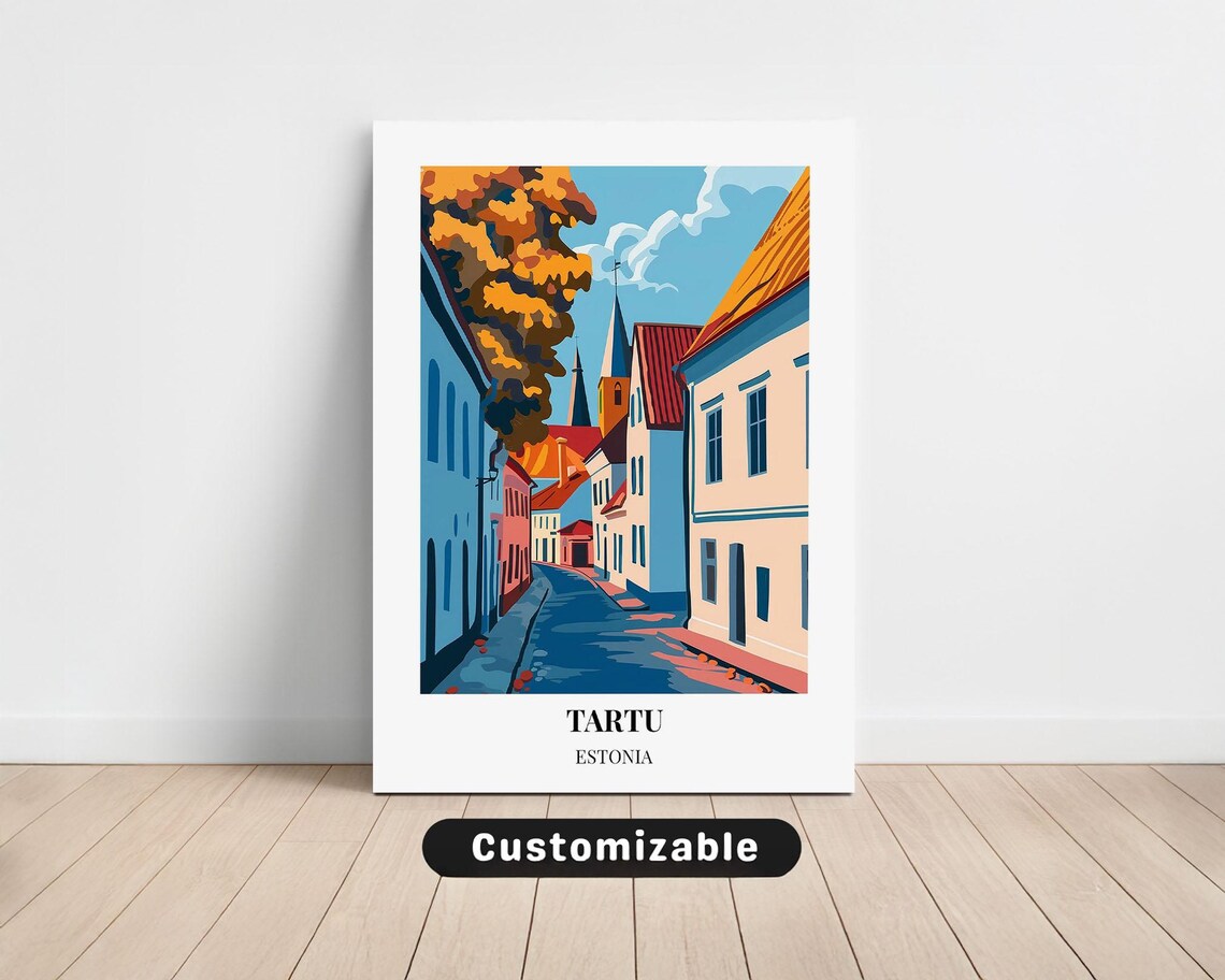 Tartu Estonia Old Town Street Travel Poster Historic City Art