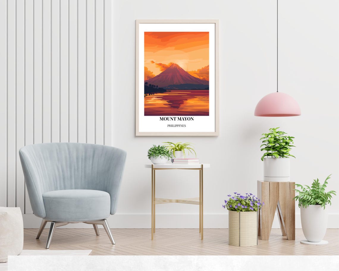 Mount Mayon Philippines Volcano Lake Reflection Sunset Travel Poster - Image 2