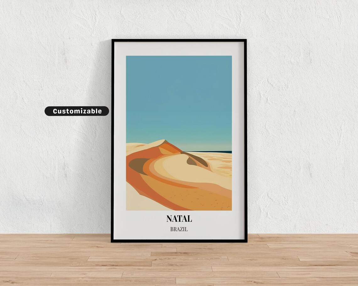 Natal Brazil Golden Sand Dunes Beach Minimalist Travel Poster