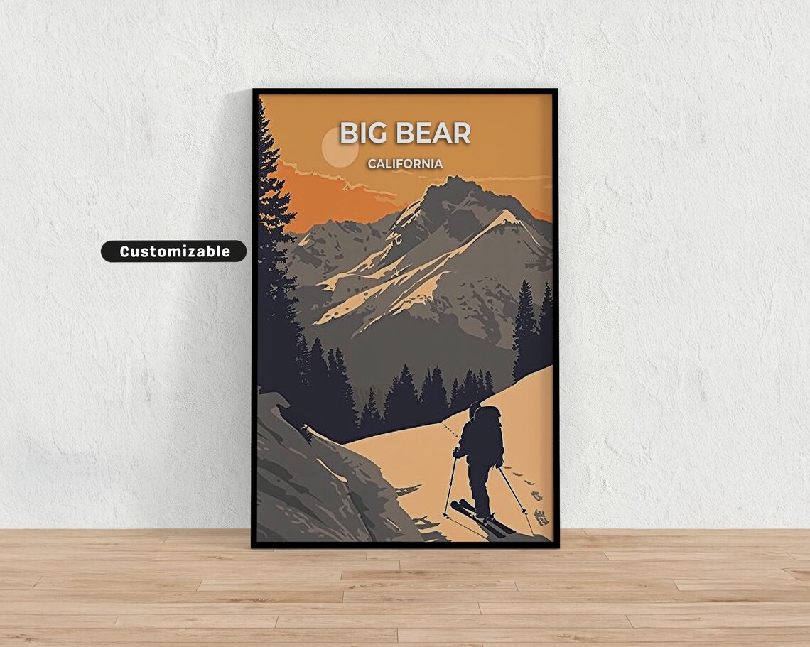 Big Bear California Backcountry Skier Orange Sunset View Poster