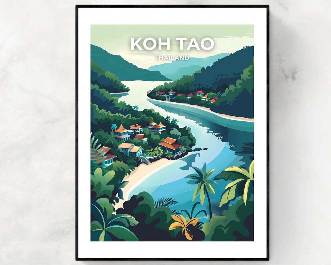 Koh Tao Thailand Jungle Bay Bungalows Tropical Island Travel Poster
