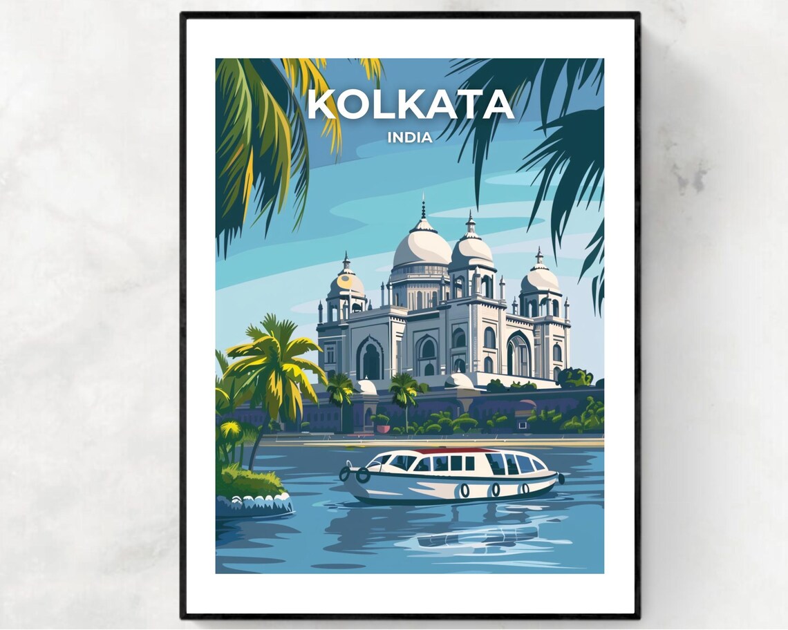 Kolkata Victoria Memorial by the Water Lakeside Travel Poster