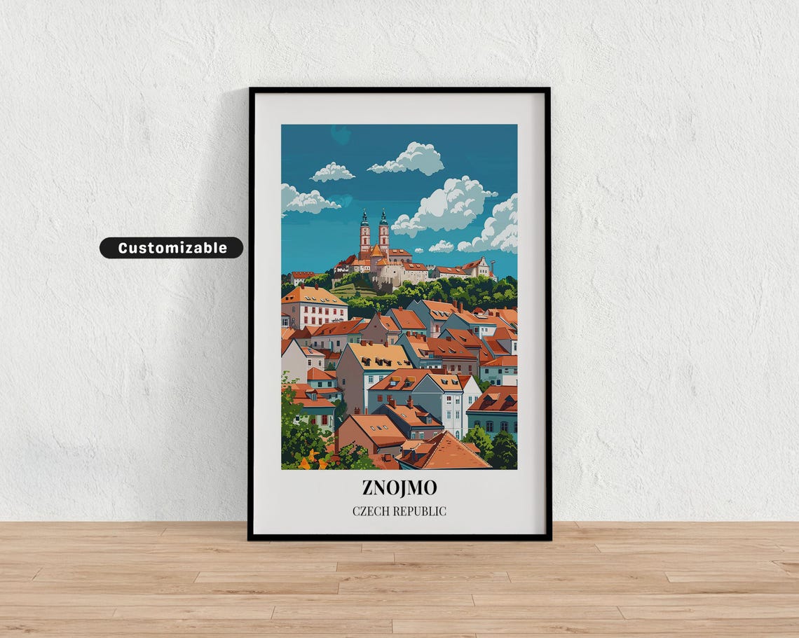Znojmo Czech Republic Old Town Travel Poster Customizable Red Roofs