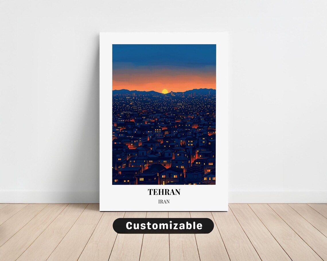 Tehran Iran Glowing Night City Lights Dusk Skyline Art Poster