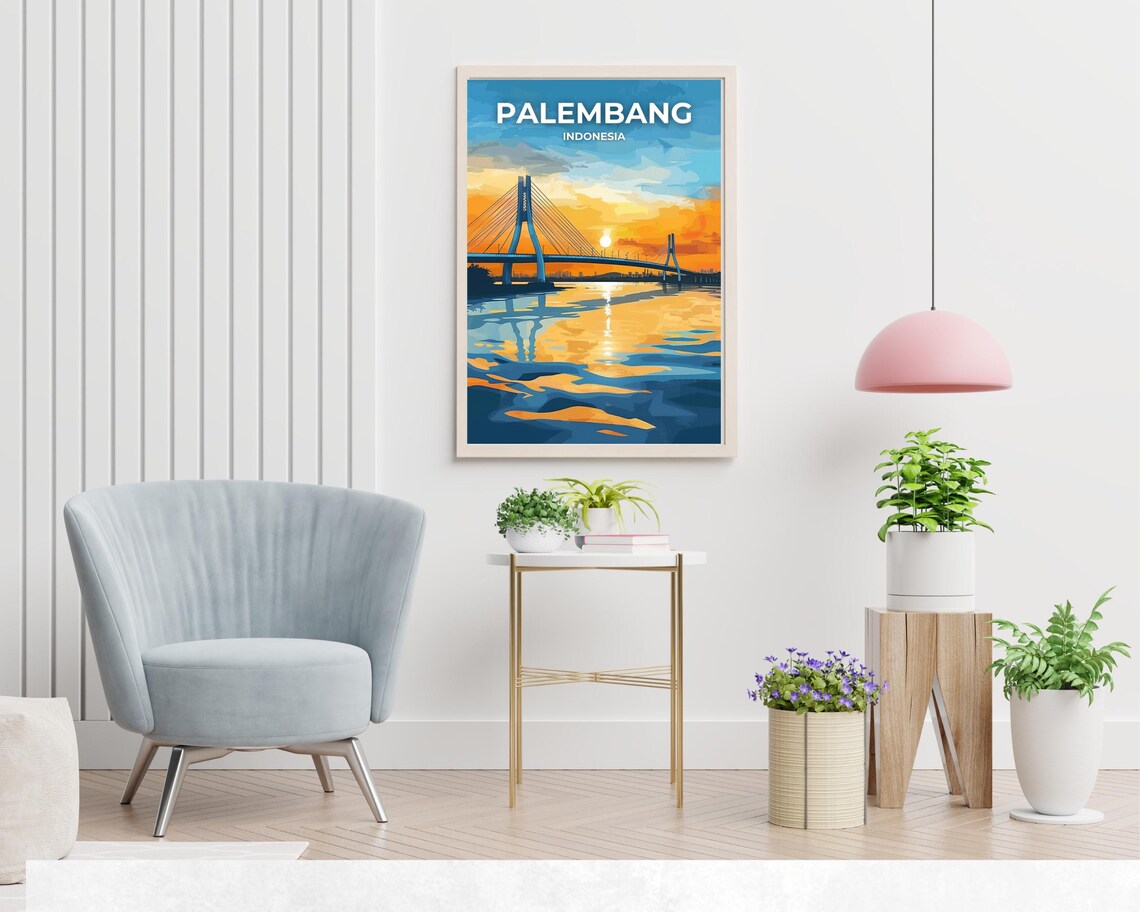 Ampera Bridge Palembang Indonesia Sunset River Travel Poster - Image 2