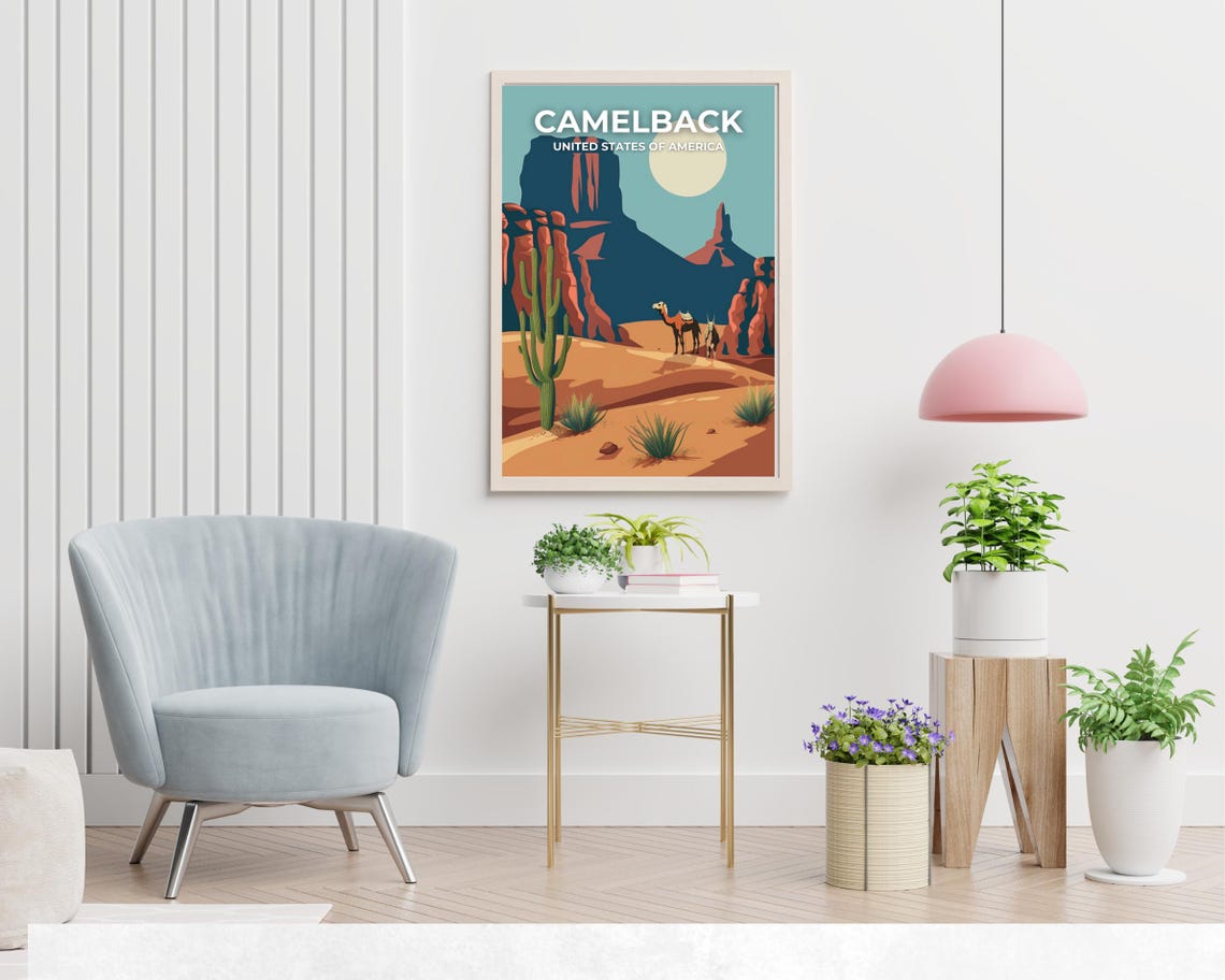 Camelback Desert Camel Saguaro Cactus Moonlight Vintage Travel Poster - Image 2