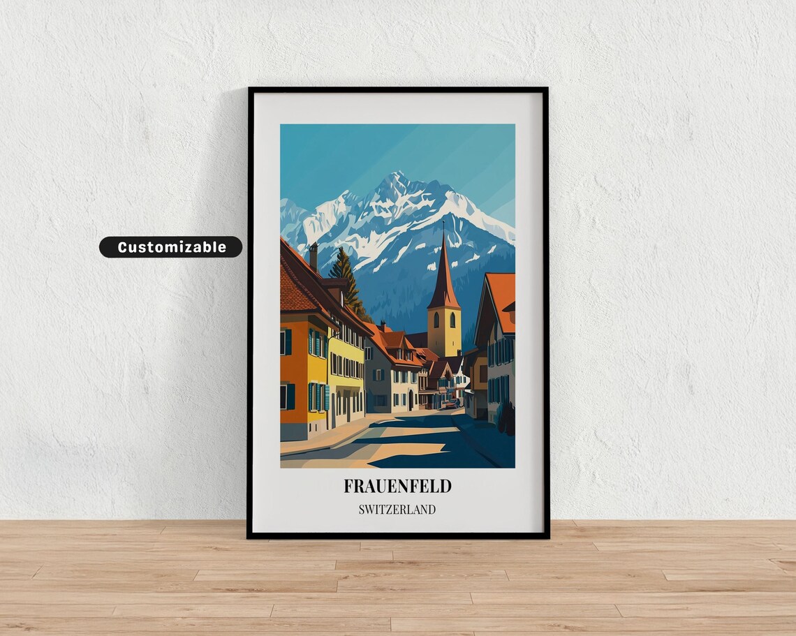 Frauenfeld Switzerland Alpine Town Street Church Peak Art Poster