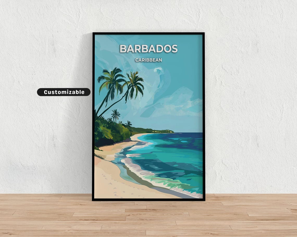 Barbados Caribbean Travel Poster Custom Wall Art