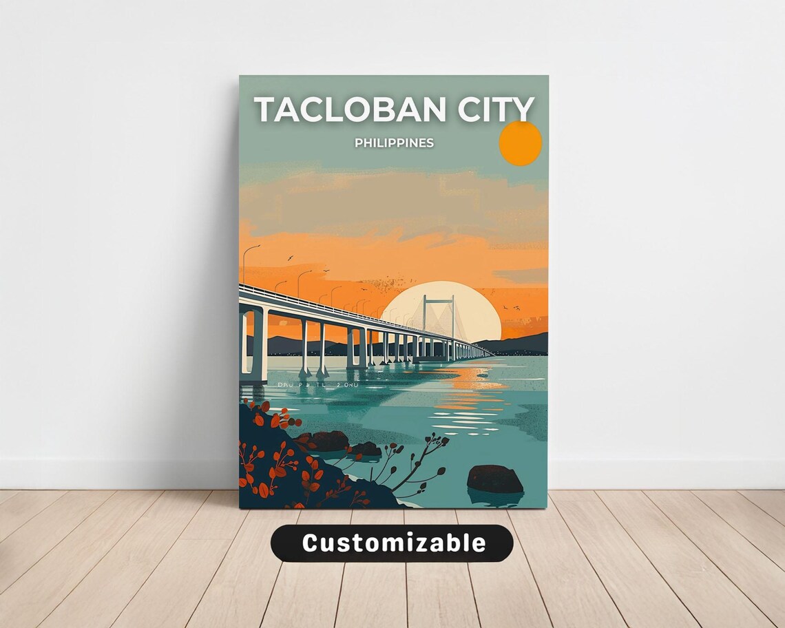 Tacloban City Philippines San Juanico Bridge Sunset Travel Poster