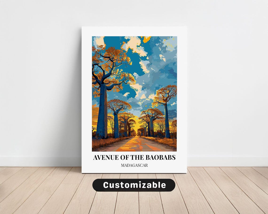 Avenue of the Baobabs Madagascar Sunset Baobab Road Travel Poster