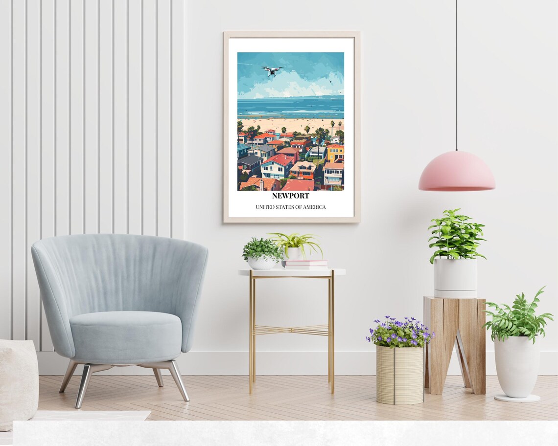 Newport Beach California Aerial Drone Shoreline Vintage Travel Poster - Image 2
