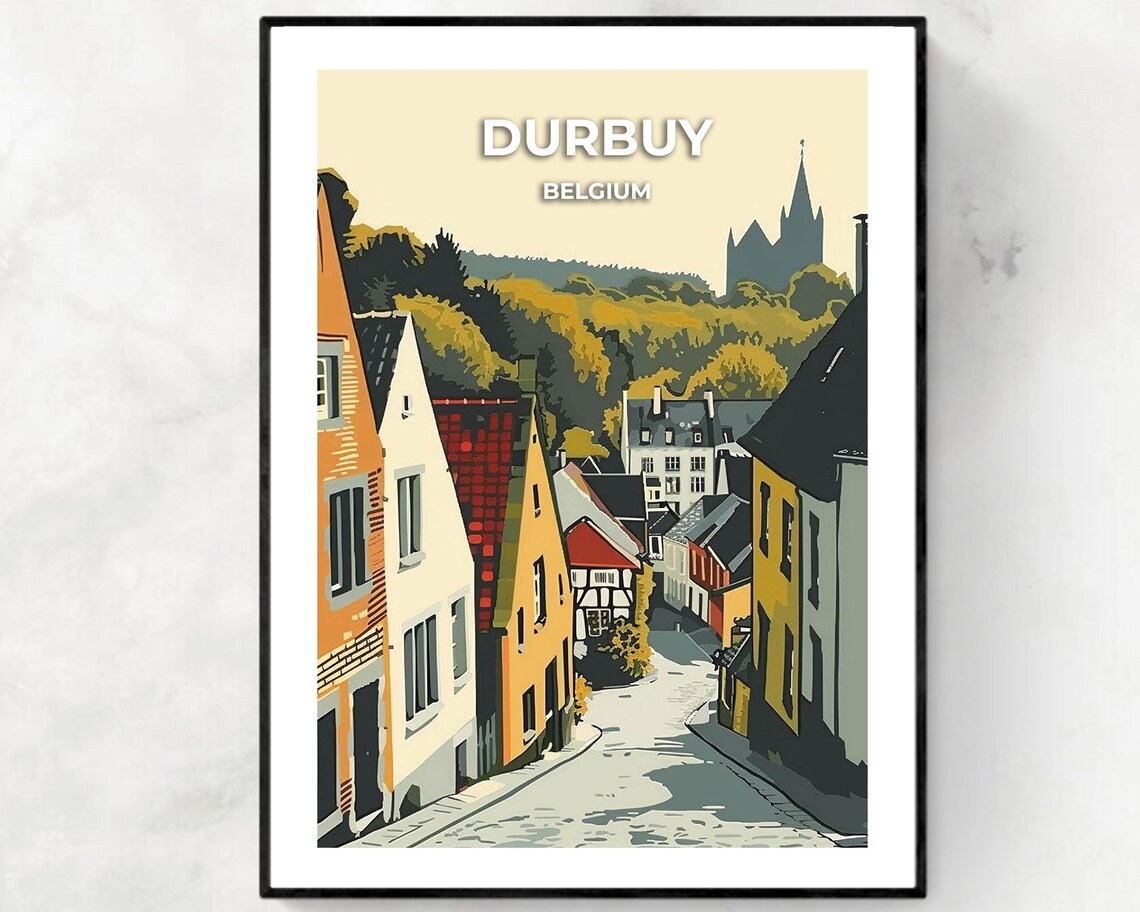 Durbuy Belgium Old Town Street Vintage Travel Illustration Poster