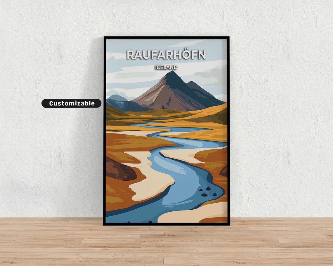 Raufarhofn Iceland Amber Hills Winding River Mountain Custom Poster