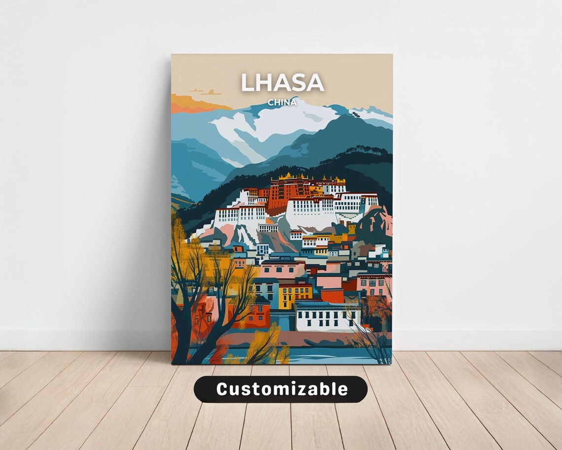 Lhasa China Potala Palace Snow Mountain Cityscape Travel Poster