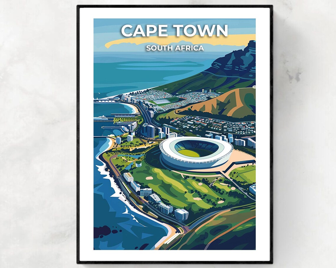Cape Town Daytime Coastline Aerial View South Africa Travel Poster