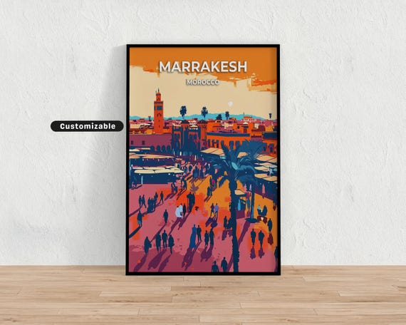 Marrakesh Morocco Travel Poster Custom Wall Art